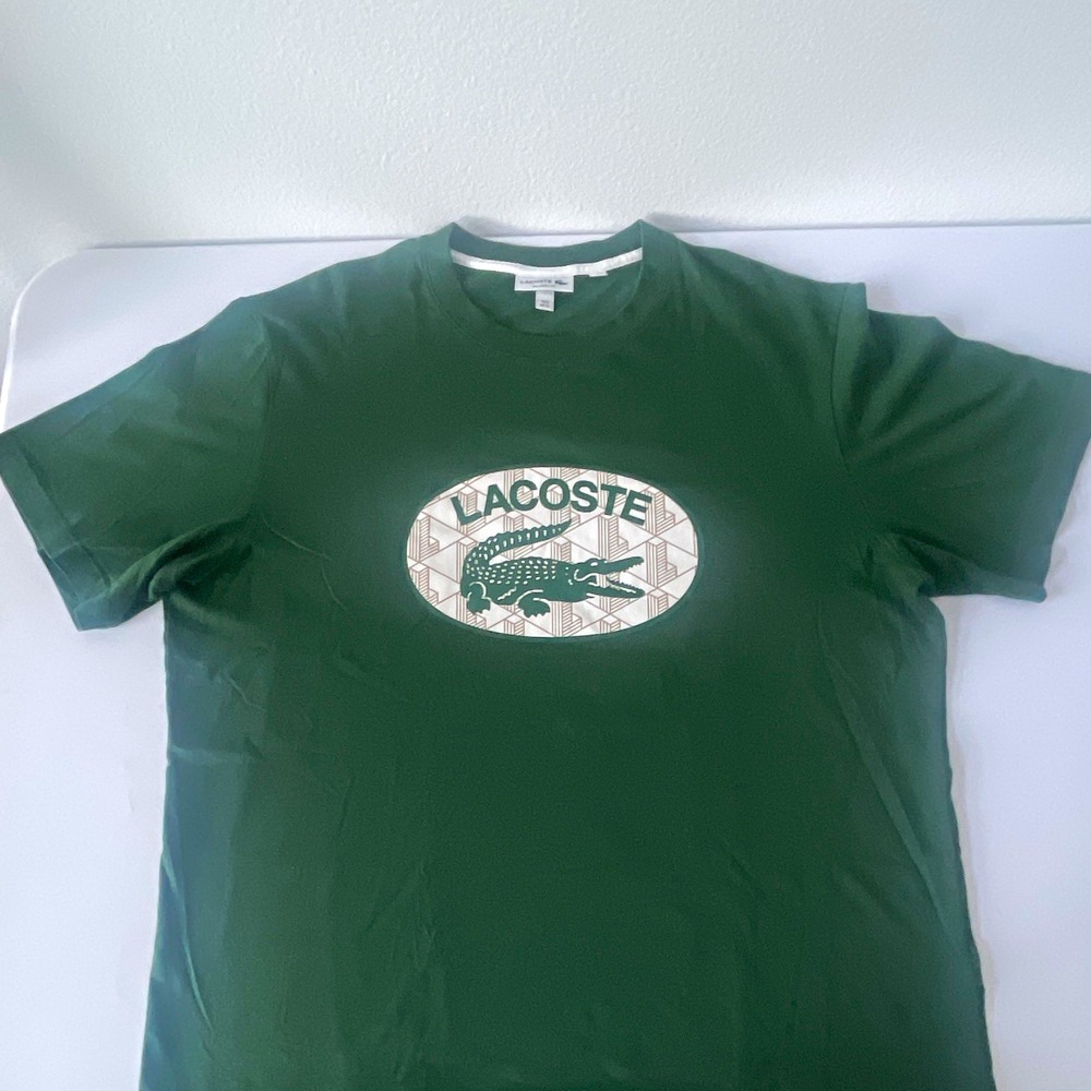 Lacoste Men's Green Short Sleeve Crew Neck Graphic Logo T-Shirt Relaxed Fit XL